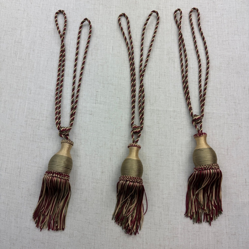 Decopro Curtain Tassel Tiebacks Set of 3 21" Burgundy Gold Green Regencycore